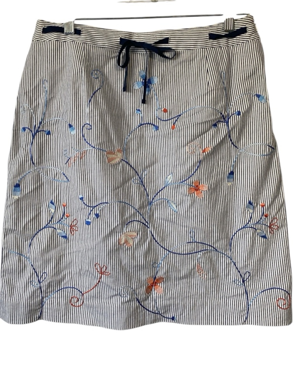 Talbots Navy White floral Striped Embroidered Pencil Skirt size